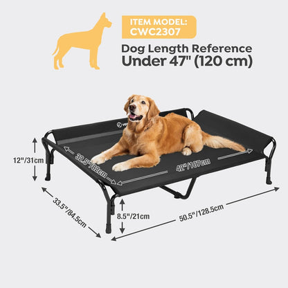 Veehoo Cooling Elevated Dog Bed, XL Raised Pet Cot with Guardrail & Slope Headrest, Durable