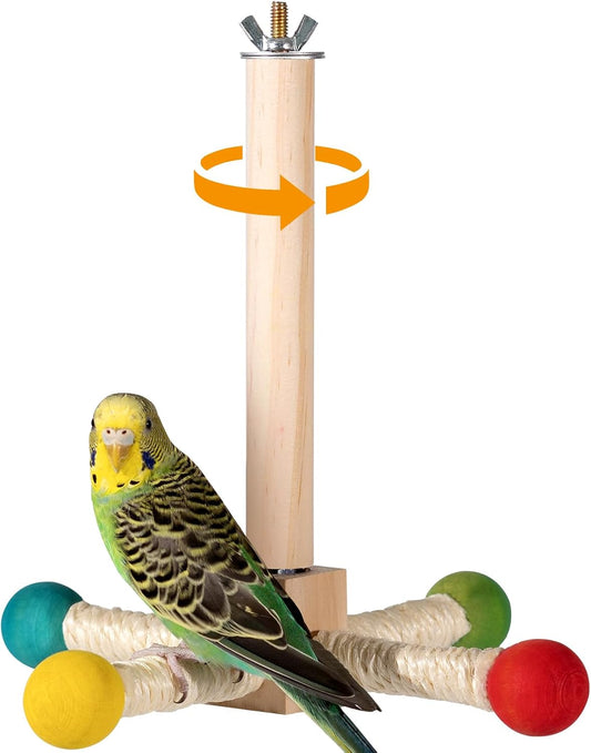 Bird Stand Perch Toy, 360° Wooden Spinning Toy for Parrots, Fun Cage Toy Accessory, Suitable for