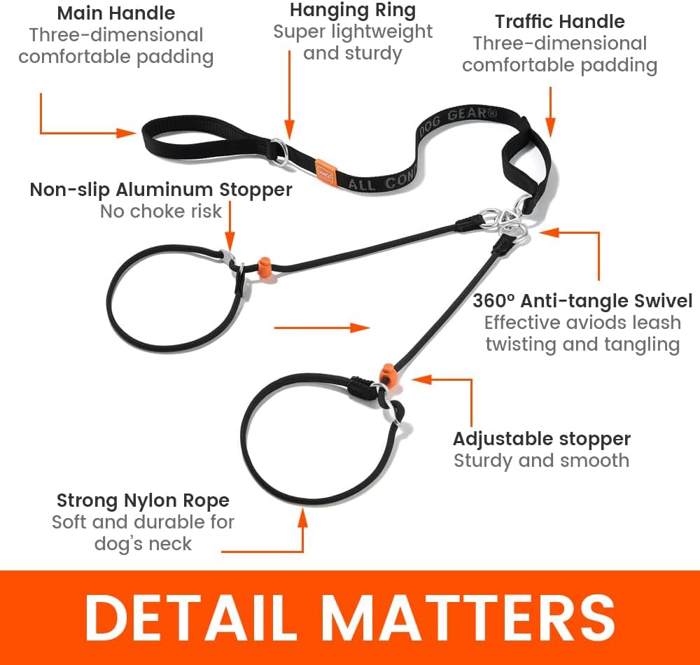 Howgo Double Slip Leash Slip Lead with Two Handles| Dual Dog Slip Lead for 2 Dogs,360° Swivel No