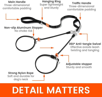 Howgo Double Slip Leash Slip Lead with Two Handles| Dual Dog Slip Lead for 2 Dogs,360° Swivel No
