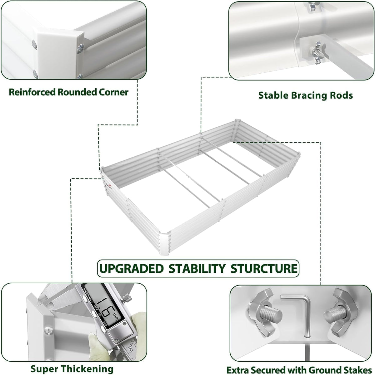 A ANLEOLIFE 8X4X1.5 ft Galvanized Raised Garden Bed, Rectangle Above Ground Modular Metal Planter