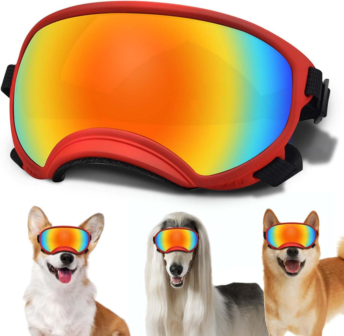 Medium Dog Sunglasses with Adjustable Strap UV Protection, Winproof Dog Puppy Sunglasses, Suitable