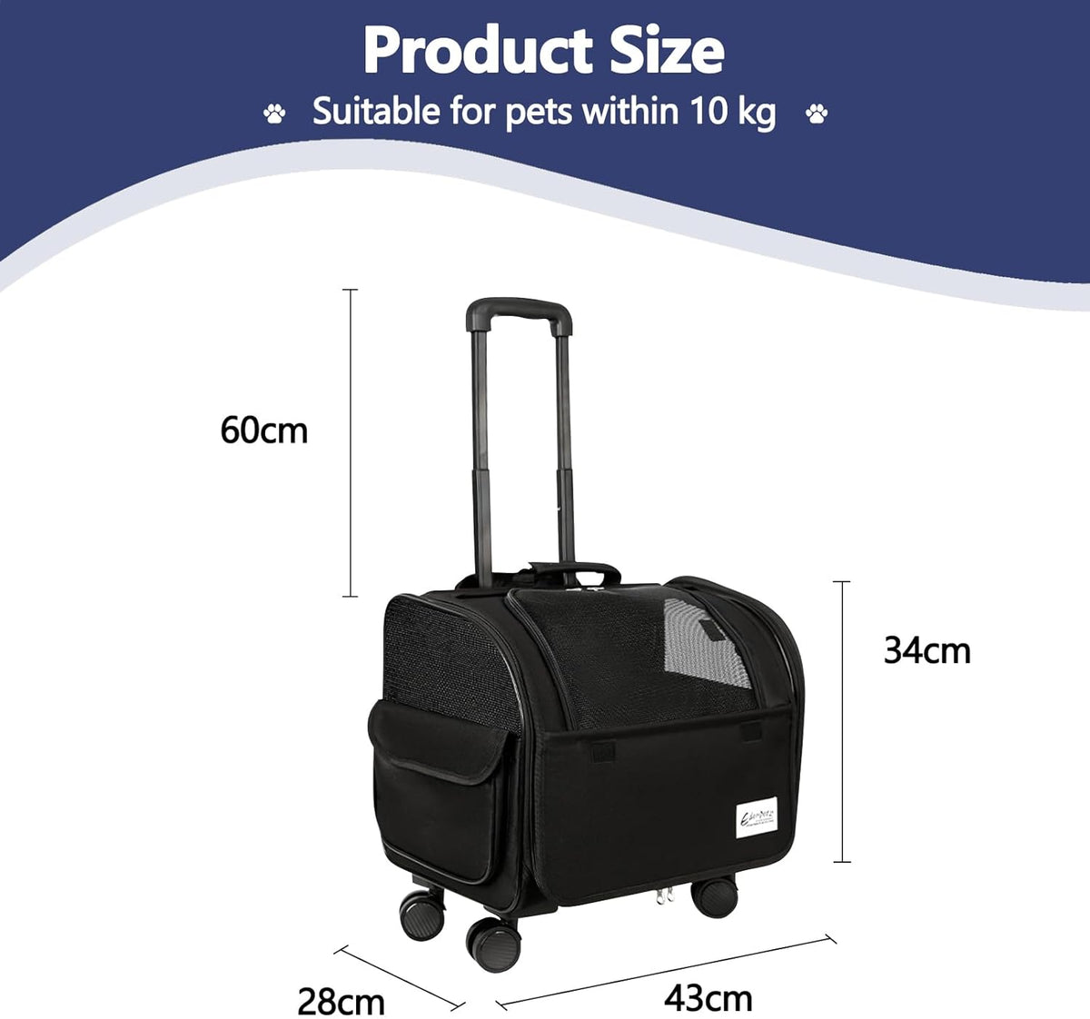 Dog Travel Bag with Removable Rolling Wheels, Airline Approved Pet Carrier, Foldable Cat Bag with