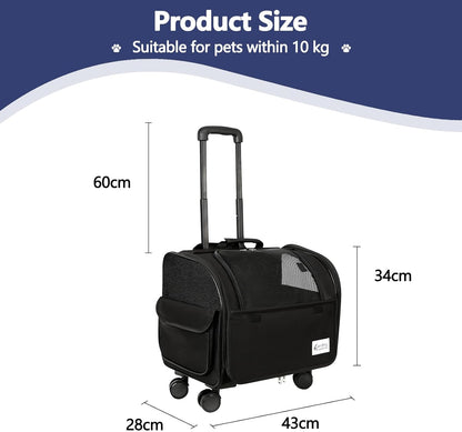 Dog Travel Bag with Removable Rolling Wheels, Airline Approved Pet Carrier, Foldable Cat Bag with