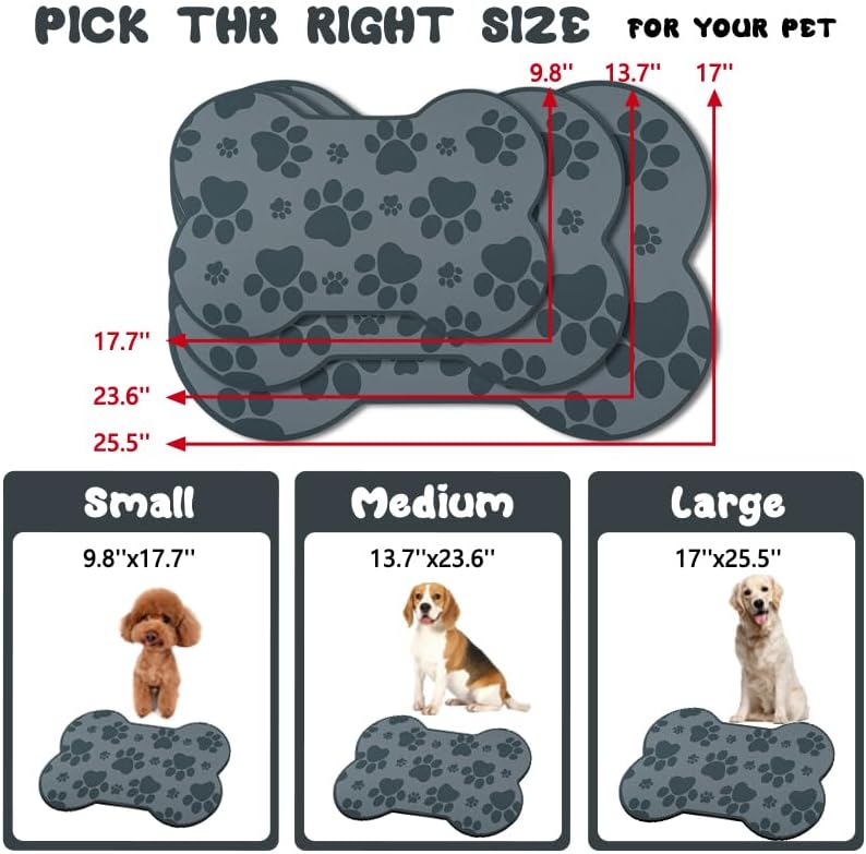Dog Food Mats for Floors Waterproof, Pet Feeding Absorbent Water Bowl Mat Cat Placemats Gray Bone