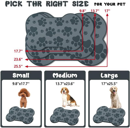Dog Food Mats for Floors Waterproof, Pet Feeding Absorbent Water Bowl Mat Cat Placemats Gray Bone