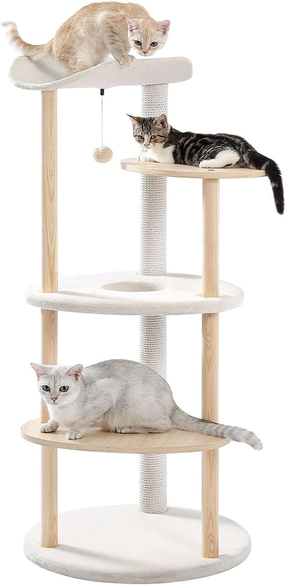 PETEPELA Wood Cat Tree Tower for Indoor Cats,5-Level Cat Climbing Tree Cat Play House with Sisal