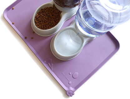 Hoki Found Large High-Sided Silicone Pet Food Tray - Non-Slip Bowls Placemat - Dog and Cat Feeding