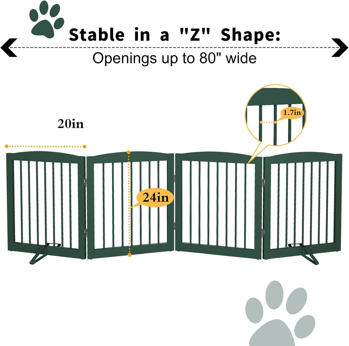 Freestanding Pet Gate for Dogs, Foldable Wooden Dog Gate for House, Indoor Dog Gate for Stairs