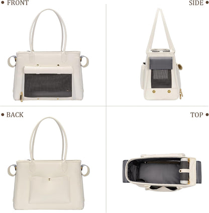 Fashion Pet Carrier Purse for Small Cat and Dog, Luxury Pu Soft-Sided Tote Bag with Large Pockets