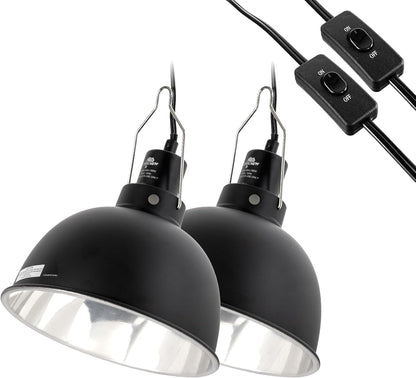 2 Pack Reptile Light Fixture, 8.5in Deep Dome Reptile Lamp Fixture, Optical Reflection Cover
