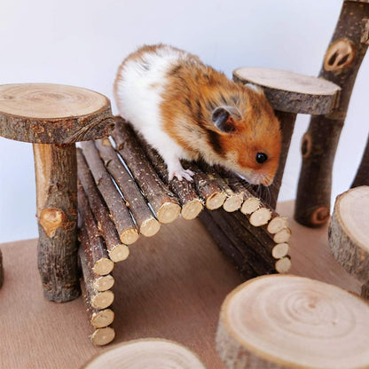 Wooden Hamster Bridge, Small Animals Climbing Ladder Activity Set Platform Ramps Playground Toys