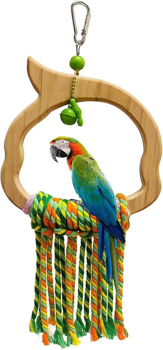Bird Swing for Parrots – Extra Strong Natural Wood and Rope Hanging Toy for Large and Small