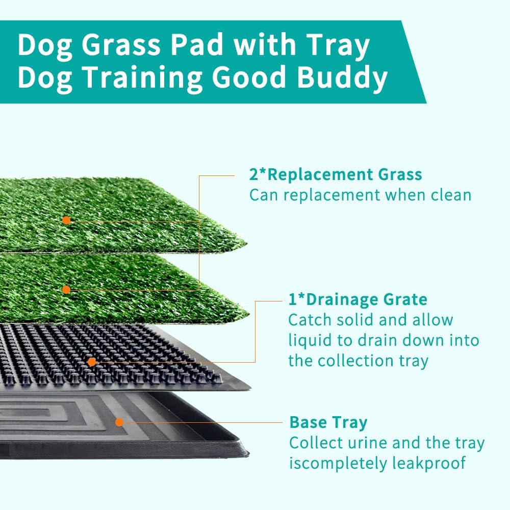Dog Grass Pad with Tray 30"X20" - Portable Artificial Turf Potty Training Pee Mat for Large or