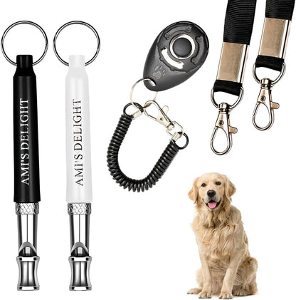 Ami's Delight Dog Whistle Set of 5 | 2PCS Premium Quality Adjustable Dog Whistles with 2 Black