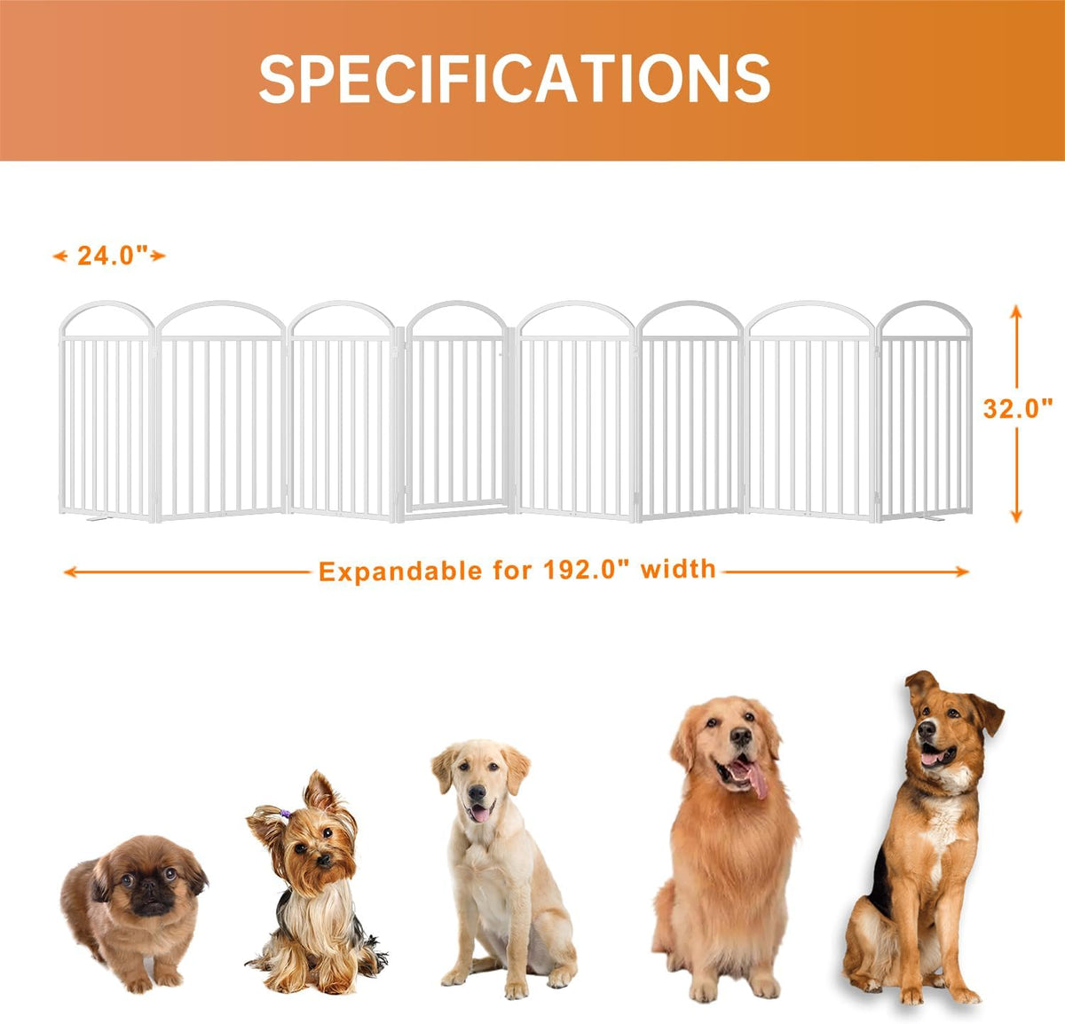 8 Panles Full Matel Freestanding Dog Gates with Door, 192"Extra Wide 32"Tall Free Standing Dog Pet