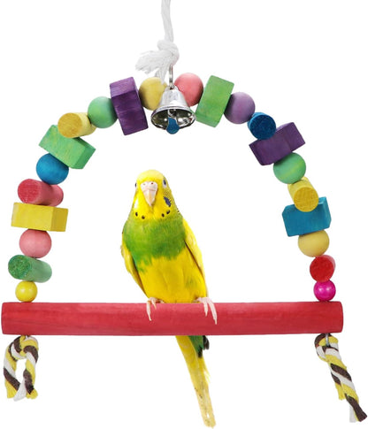 Litewoo Bird Swing Toys Natural Wood Knots Block Rainbow Bridge Wooden Hanging Bells Toys for