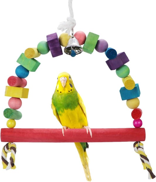 Litewoo Bird Swing Toys Natural Wood Knots Block Rainbow Bridge Wooden Hanging Bells Toys for
