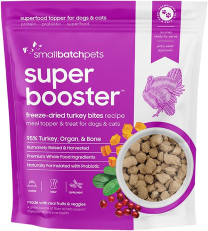 Smallbatch Freeze Dried Dog Treats, Superfood Food Topper Turkey Bites for Dogs & Cats, Probiotics