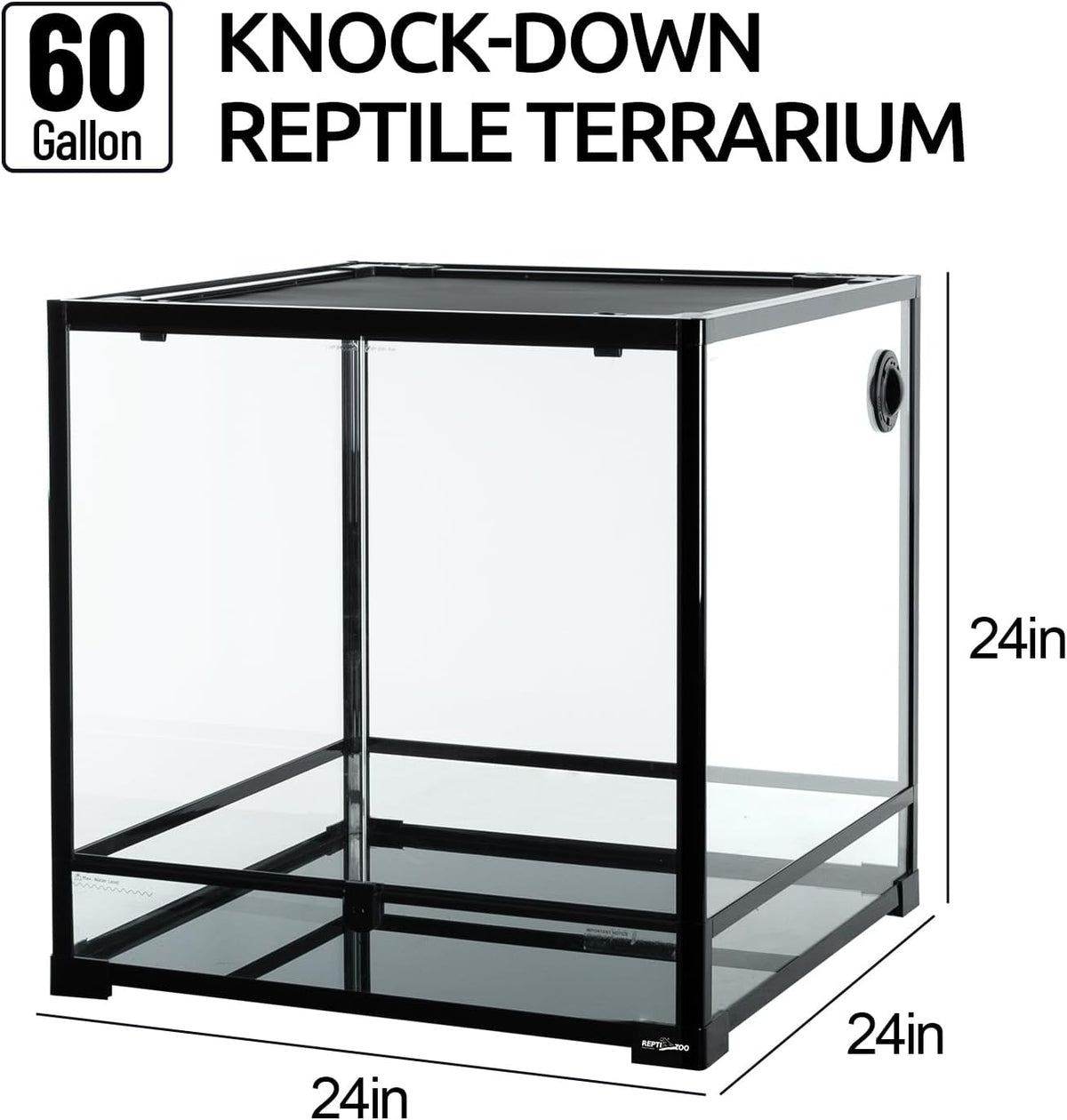 REPTIZOO 60 Gallon Glass Reptile Tank, 24" x 24" x 24" Large Reptile Terrarium Front Opening