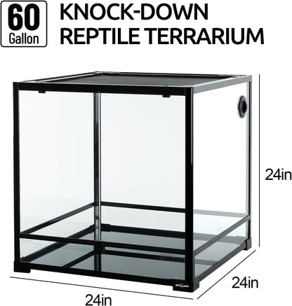 REPTIZOO 60 Gallon Glass Reptile Tank, 24" x 24" x 24" Large Reptile Terrarium Front Opening