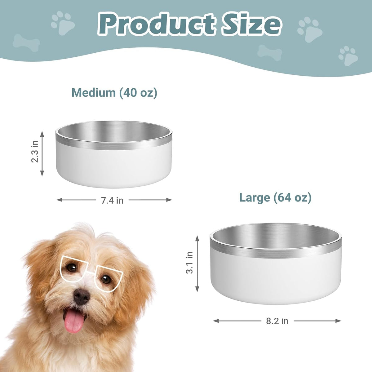 LIANLAI Dog Water Bowl, Rust-Resistant Stainless Steel Dog Bowls, Non-Slip Pet Dishes for Medium