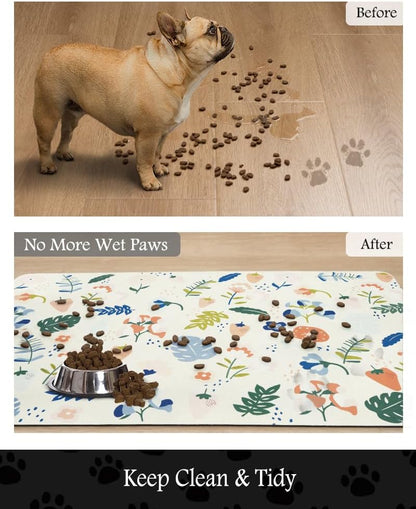 Pet Feeding Mat-Absorbent Dog Mat for Food and Water Bowl-No Stains Quick Dry Water Dispenser