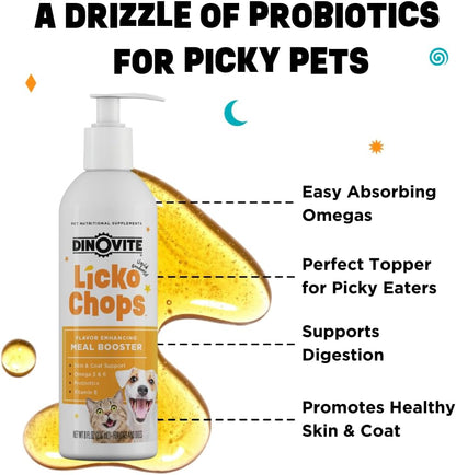 Dinovite Lickochops for Dog & Cat Supplement Enhanced with Omega-6, 3 Fatty Acids, Probiotics and