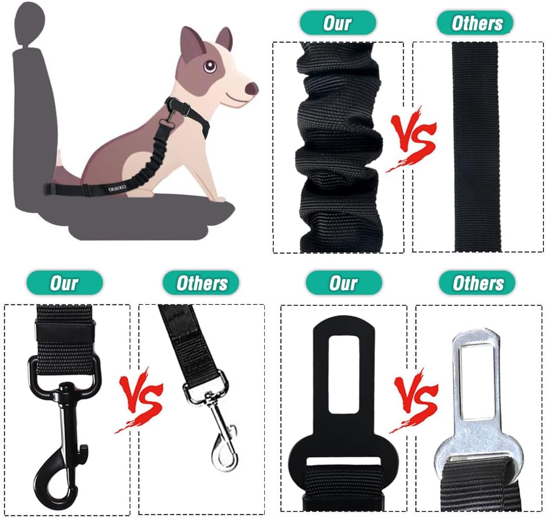 COOYOO Dog Seat Belt,Retractable Dog Car Harness Seat Belt for Car Adjustable Nylon Pet Safety Seat