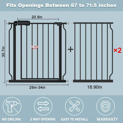 Extra Wide Baby Gate 67-71.5 Inch Wide Walk Through Pressure Mounted Auto Close Large Long Tension