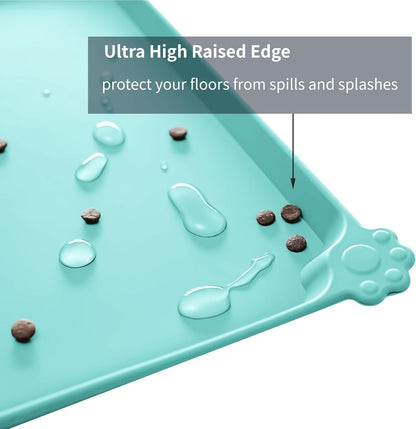 Waterproof Pet Feeding Mat with High Raised Edges, Heavier and Thicker Placemats for Cat Dog Water