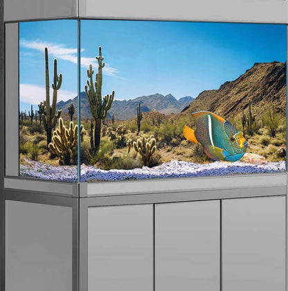 Reptile Habitat Background, Retro Desert Oasis Cactus Terrarium Background 24X12 in Background with