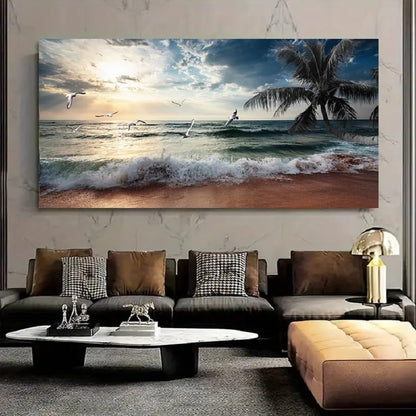 Yxbhhym Large Canvas Wall Art Beach Ocean Prints Art Coast Sunset Sea Paintings Poster Scenery