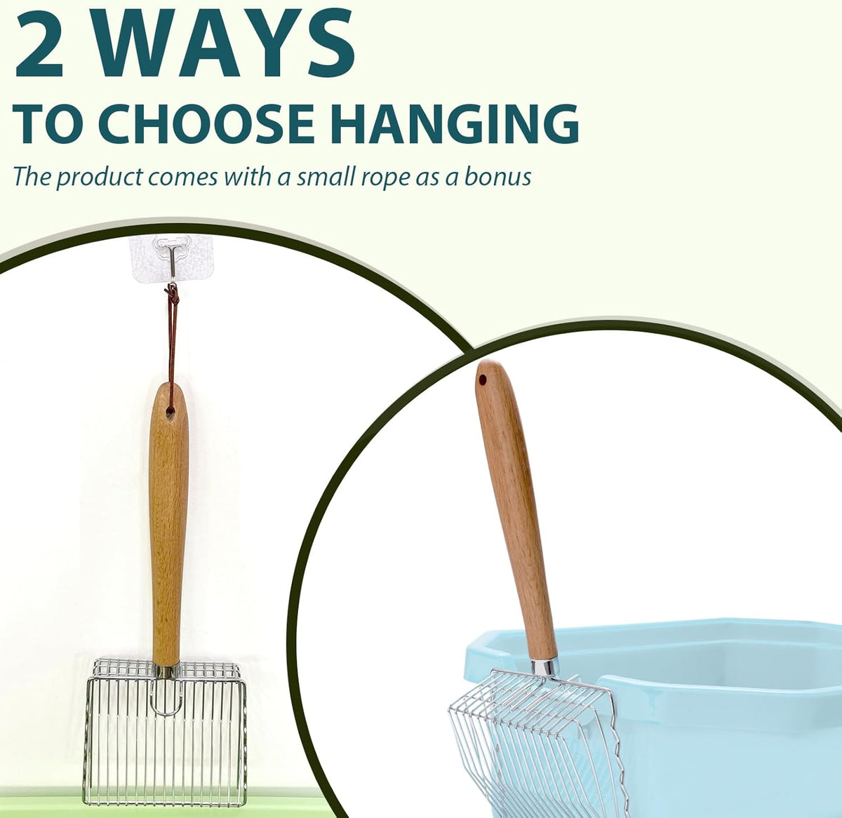 Cat Litter Scoop, Kitty Metal Scooper with Hook and Long Hole, Stainless Steel Kitten Poop Lifter