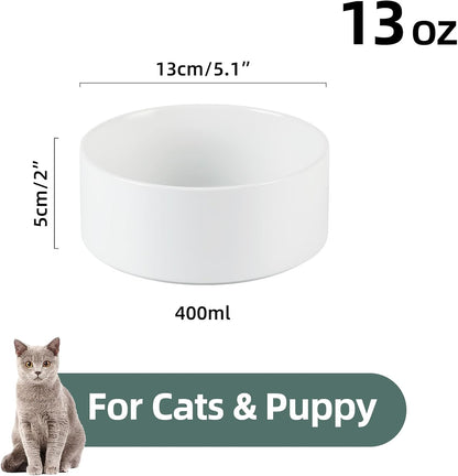 Ceramic 5.1inch Set of 2 Dog and Cat Bowls, Food and Water Feeder for Small Breed Dogs, Kitty