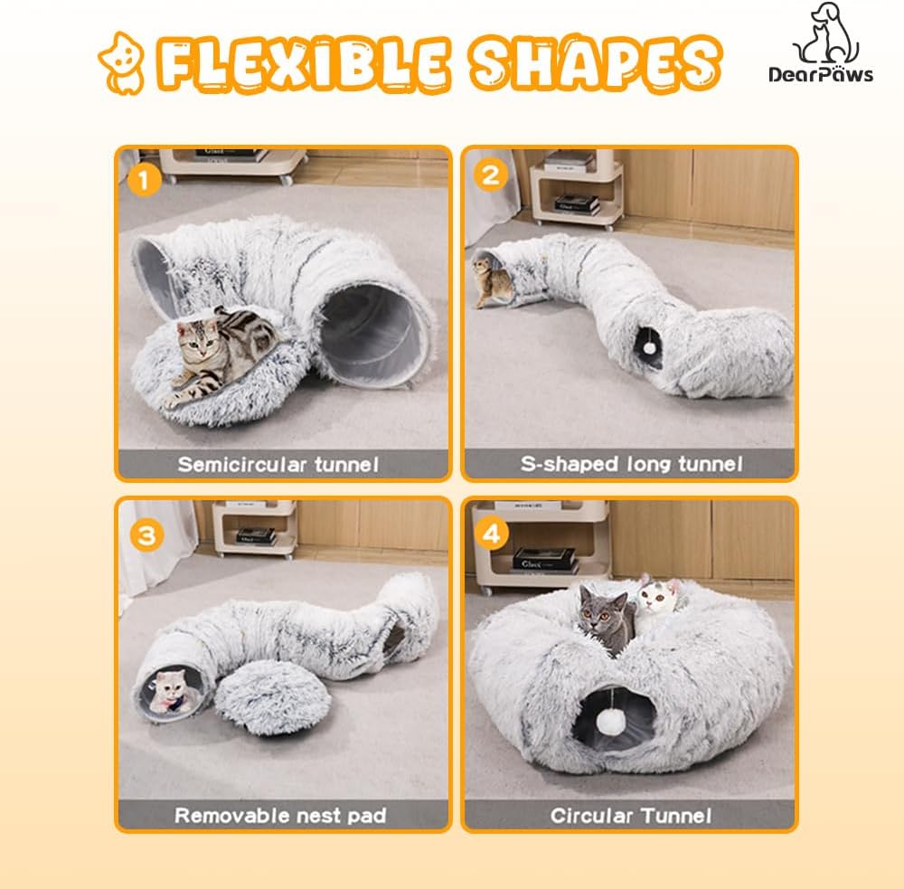 Cat Tunnel with Bed for Indoor Use Under Christmas Tree Soft Plush Cat Cave Donut Tunnel