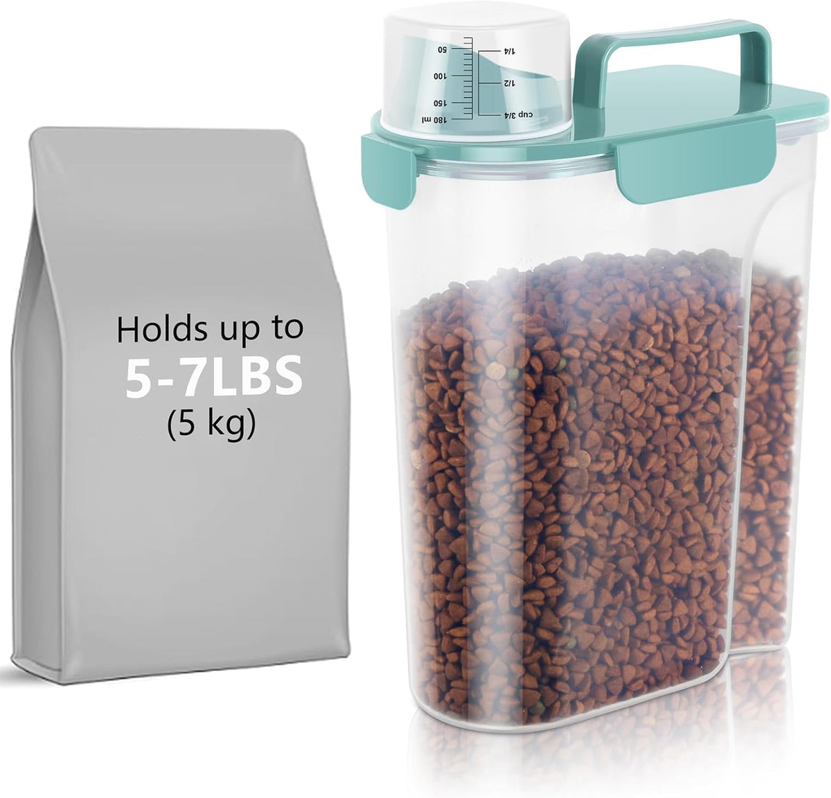 5-7Lbs Dog Cat Food Storage Container with Upgraded Large Nozzle BPA-free, 4 Snap Seals Plastic Pet
