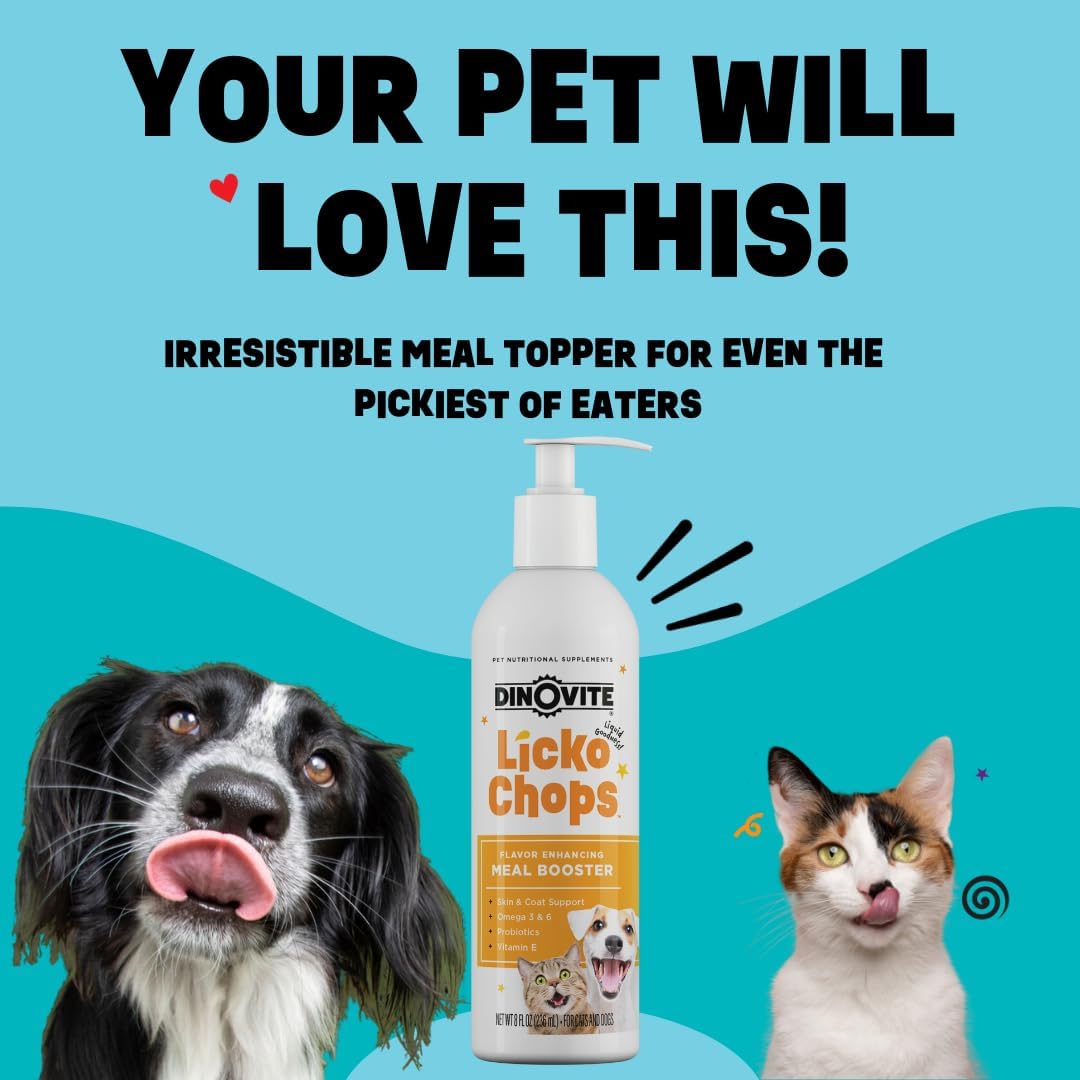 Dinovite Lickochops for Dog & Cat Supplement Enhanced with Omega-6, 3 Fatty Acids, Probiotics and