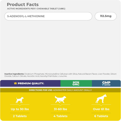 Same for Dogs - 120 Chewable Tablets - S-Adenosyl-L-Methionine, Liver Supplement - Brain Health