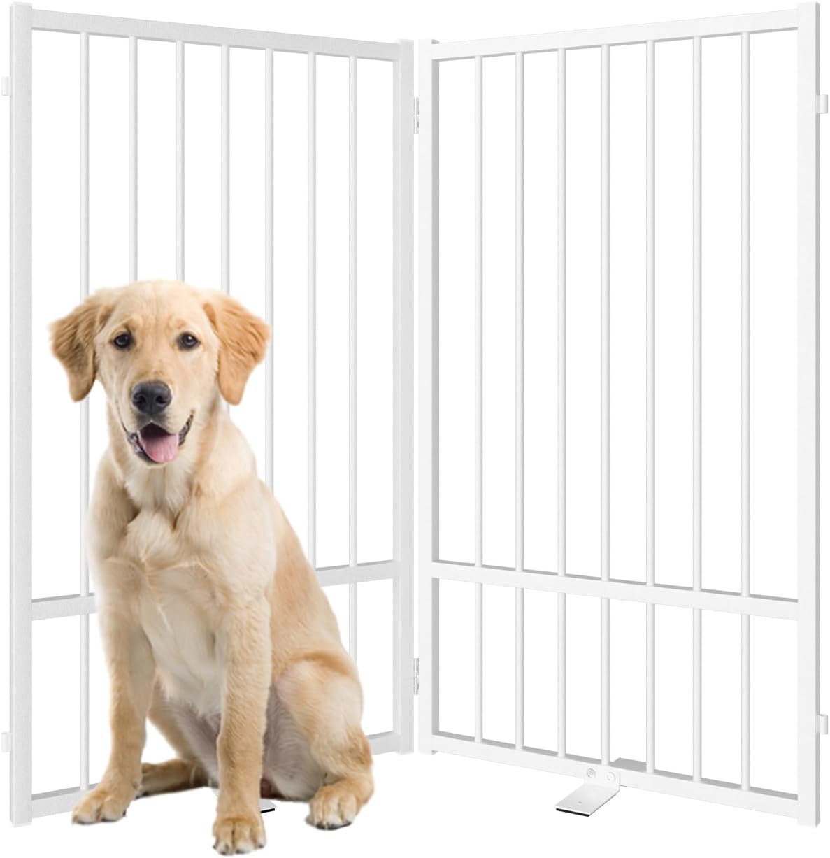Full Metal Freestanding Dog Gate with Door, 36''Height Foldable Pet Dog Fence for Indoor & Outdoor