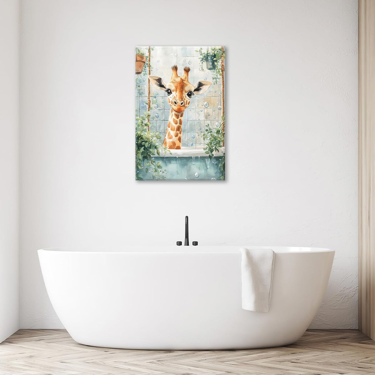 Bathroom Funny Giraffe Pictures Wall Art, Watercolor Giraffe Bathroom Wall Decor, Animal Framed