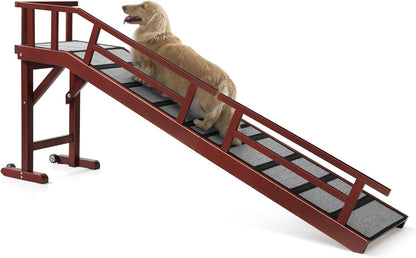 Dog Ramp for Bed or Couch, Wooden Pet Ramp with 20° Gentle Slope, Removable Side Rails, Non-Slip