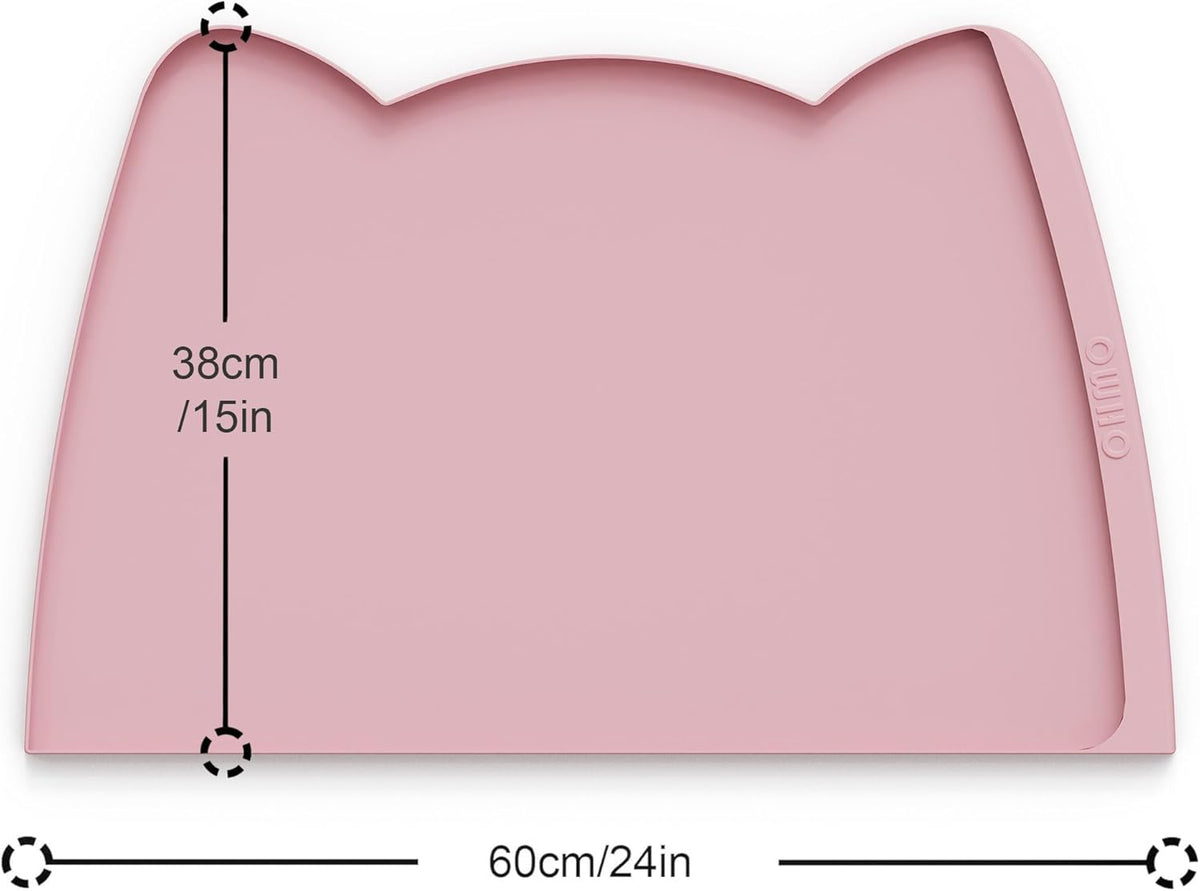 OHMO Dog Food Mat(Pink, 24 * 15'') w/Residue Collection Pocket Silicone Pet Feeding Mat for Floor