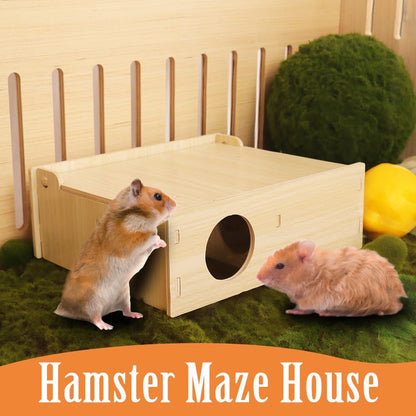 Hamster and Mouse Wooden Tunnel Cage Secret Peep Shed and Explore Hideout Flip Cover Design Hamster