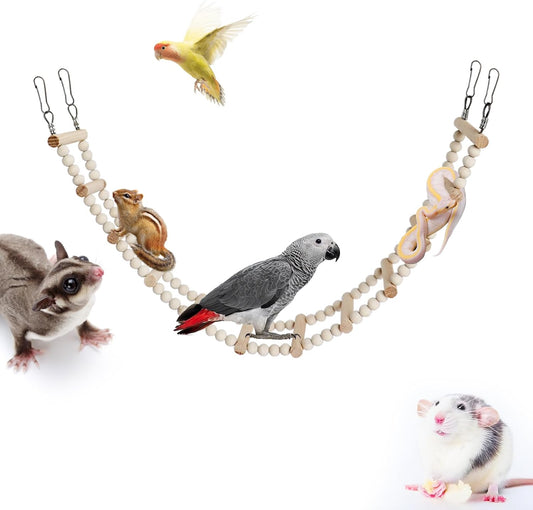 Long Bird Ladder with Wooden Rungs and Beads, Parakeet Climbing Swing Toys, Bird Cage Accessories