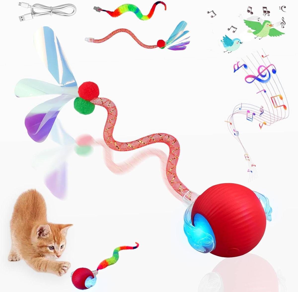 New Upgraded Cat Ball Toy - Speedy Tail 2.0 Cat Toy, Interactive Cat Toy Ball, Stimulating Toys and