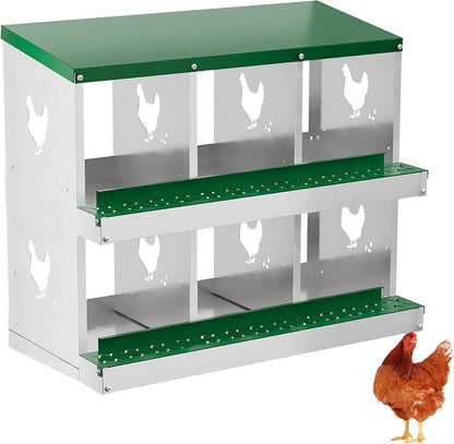 6 Hole Chicken Nesting Box with Roll Out Egg Tray, Rustproof & Ventilated Chicken Laying Boxes for