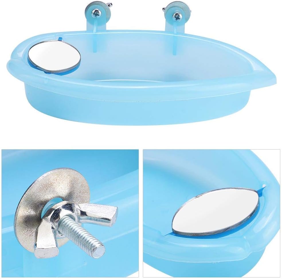 Tnfeeon Pet Bird Bathing Box, Cute Blue Pet Parrot Bathtub Box with Mirror Bird Cage Toy Accessory