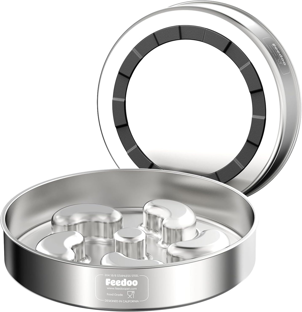Slow Feeder Dog Bowl, Double Wall Food Grade Stainless Steel, Heavy Duty with Non-Slip Rubber Base