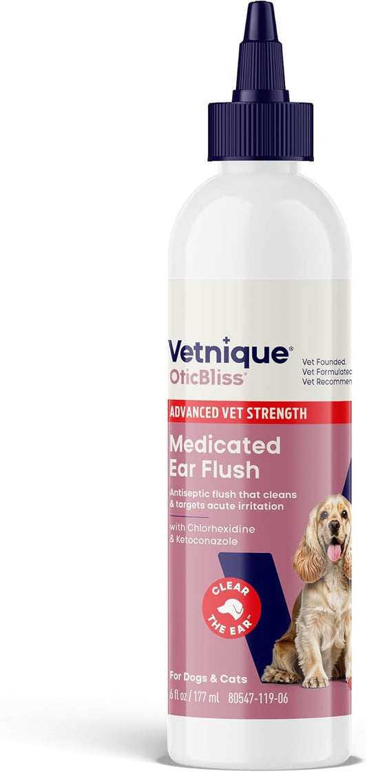 Vetnique Oticbliss Advanced Strength Medicated Dog Ear Infection Treatment, Antiseptic Ear Cleaner